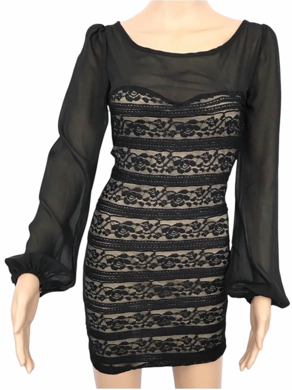 A’gaci Black Lace Long Sleeve Dress Size S